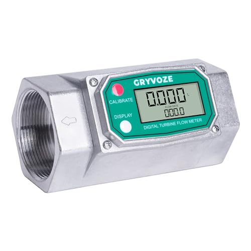 GRYVOZE 2 Inch NPT Digital Reset Flow Meter, 15.8-132 GPM Inline Fuel Turbine Flowmeter with LCD Display for Water, Diesel, Gas Oil, Gasoline, and Other Liquids - Supports Gallon, QTS, PTS, L, m³