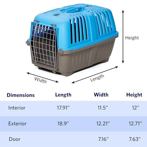 Image of Pet Carrier: Hard-Sided Dog Carrier, Cat Carrier, Small Animal Carrier in Blue| Inside Dims 17.91L x 11.5W x 12H & Suitable for Tiny Dog Breeds | Perfect Dog Kennel Travel Carrier for Quick Trips