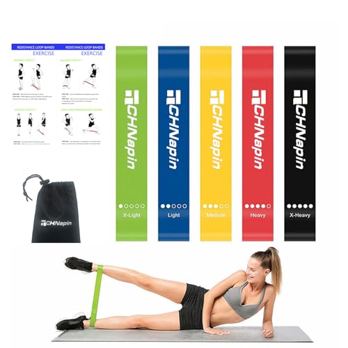 Resistance Bands 5-piece Set with User Guide and Carry Bag,Exercise Bands with 5 Levels for Latex Elastic Bands for Yoga,Pilates, Rehab, Fitness,Strength Training and Home Workout (colorful)