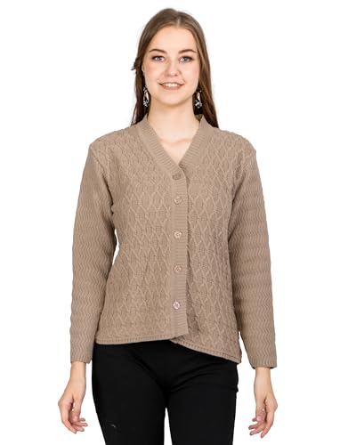Image of Lady Willington Women Woolen V-Neck Self Design Cardigan Heavy Daffodil Fabric Cardigan Winter Wear Pure Wool Cardigans for Women Sweaters Long Cotty Fully Warm Cardigan Free Sizes