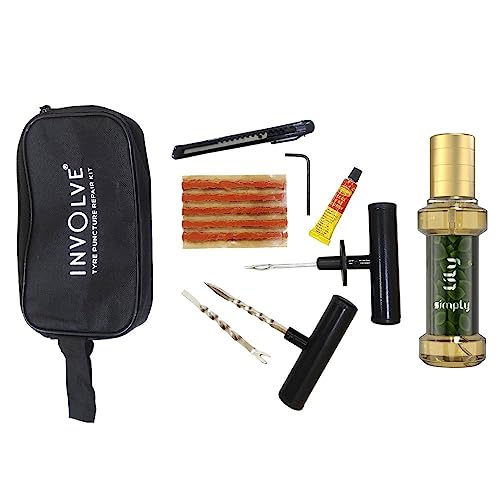 Image of INVOLVE YOUR SENSES 9 in 1 Universal Tubeless Tire Puncture Kit Emergency with Rainforest Simply Lily Spray Car Air Freshener(Storage Bag) for Car, Bike, SUV, & Motorcycle Involve Accessories