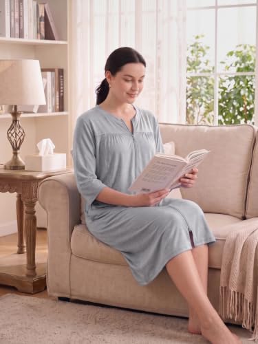 Image of Women's Post Surgery Robe with Drain Pockets Mastectomy Recovery Robe Front Zipper Hospital Gown Pajamas Gift