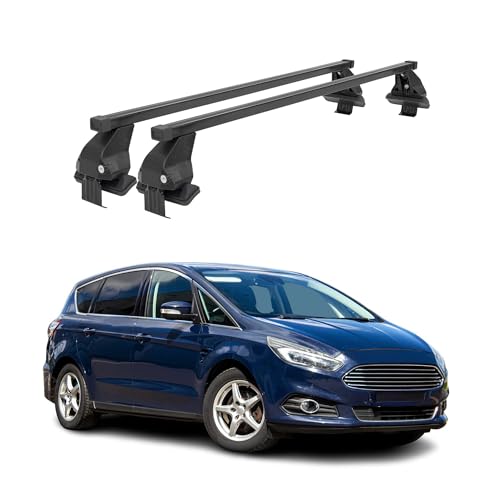 Barre portapacchi compatibili con Ford S-Max II 2015 – 2019 | Portabici portapacchi portapacchi portapacchi in acciaio di alta qualità nero 2 TLG 50 kg