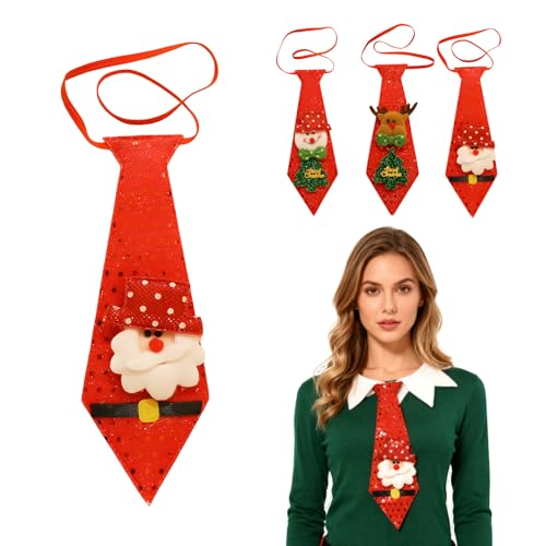 3 Stück Weihnachtskrawatten, Glitzer-Pailletten Mit Santa, Schneemann & Rentier Motiven – Perfekt Für Festliche Saisonale Deko & weihnachtsoutfit, Größenverstellbar &...