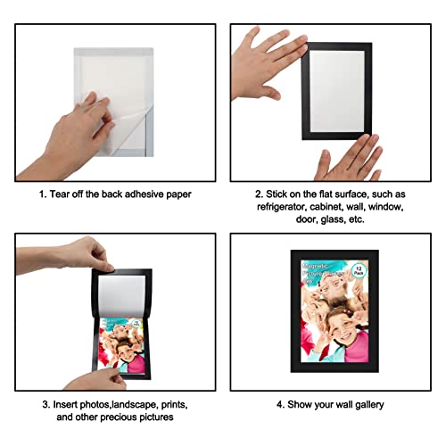 Hoikwo 12 Packs 4X6 Magnetic Picture Frames For Refrigerator, 4 X 6 Magnet Adhesive Photo Frames For Glass Window Door Closet #TOP2