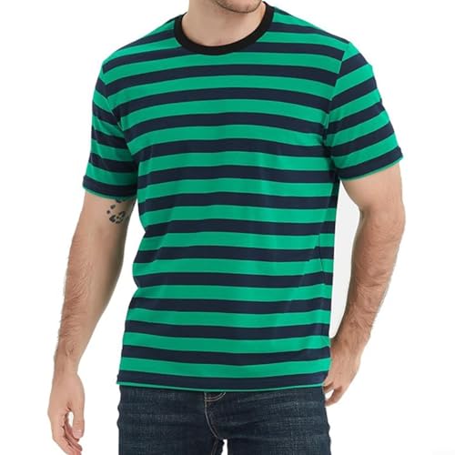 Camiseta de manga corta a rayas con cuello redondo para hombre, estilo marinero, para vacaciones, color negro, azul, rojo, verde, amarillo, M-3XL (3XL, verde)