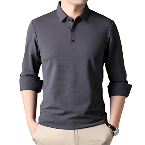 Polo manches longues homme gris foncé rayé vêtement affaires casual