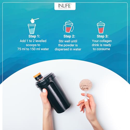 Image of INLIFE Japanese Marine Collagen Supplements for Women & Men | Clinically Proven Ingredient with Biotin, Hyaluronic Acid, Vitamin C & Glucosamine (200g, Strawberry)