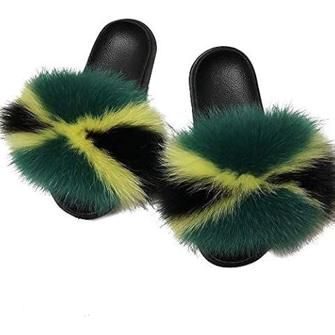 MAGIMODAC Faux Fur Slider Fluffy Slippers Women Open Toe Anti Slip Flat Shoes Sandals for Indoor Outdoor Cover