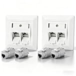 4Pcs CAT7 Gigabit Network Socket, CAT7 Gigabit RJ45 Wall Sockets with 2Pcs 80 * 80mm Dual Port Panel, Ethernet Wall Socket for Ethernet Cable Installation