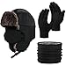 SATINIOR 3 Pieces Trapper Hat Winter Hats Windproof Waterproof Fleece Neck Warmer Scarf Warm Winter Knit Touchscreen Gloves (Black)