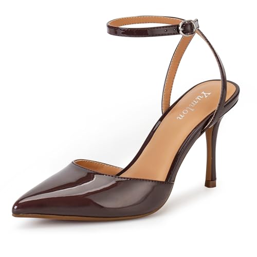 Closed Toe Slingback Heels Wedding High Stiletto Heel for Women 3.3 Inch Ankle Strap Pointed Toe Pumps