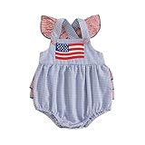 Engofs Baby Girl 4th of July Outfit USA Flag Print Romper with Headband Independence Day Clothes (C2 Blue, 0-3 Months)