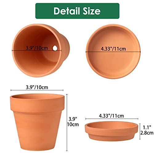 Oairse 6PCS Terracotta Plant Pots 10x10cm Mini Clay Pot with Drainage and Saucers for Tiny Plant Cactus Small Succulent Pot Nursery Planter for Outdoor Indoor Plants Garden Decoration - Image 2