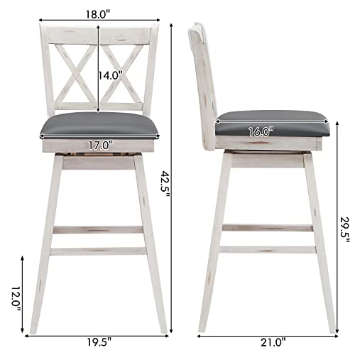 Costway Bar Stool Set Of 2, 360° Swivel Bar Height 29.5 Inch Bar Stool With Foot Rest Upholstered Cushion & Ergonomic Backrest, Sturdy Frame, For Pub, Restaurant, Home (2, Antique White+ Grey) #TOP2