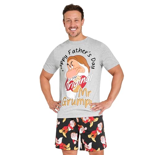 Disney Cómodo Conjunto de Pijama Corto para Hombres, Regalo Padre (Gris/Negro, M)