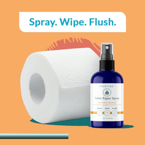 Image of PRISTINE Toilet Paper Spray - As Seen on Shark Tank, More Natural Personal Cleansing Wipes & Flushable Wet Wipes Alternative, Spray Toilet Paper to Create Flushable Wipe, Tropical Mango, 4 fl oz