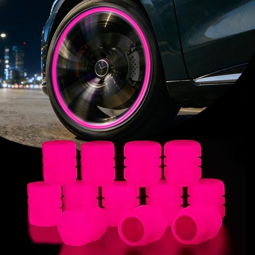 12 Piezas Tapas de Válvulas Luminosas para Coche, Tapones Rueda Coche Fluorescente, Tapones Fluorescentes para Neumáticos, Tapas Luminosas Accesorio Universal para Aire Coche Bicicleta Moto (Rosa)