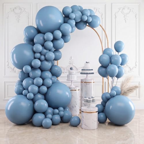 RUBFAC 154pcs Dusty Blue Balloons Different Sizes 18 12 10 5 Inch Slate Blue Boho Neutral Balloon Arch Kit for Baby Shower Graduation Birthday Party Decorations