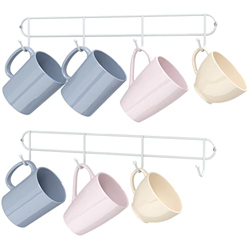 Tibres,Kaffeebecherhalter mit weißen Becherhaken zur Wandmontage,Becherregal mit weißen Teetassenhaken,weiße Küchenhaken für Utensilien, Spatel, Löffel,Tasse und Becher, Organizer,Weiß,2er Set Cover