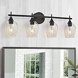 XGFOURSEVEN 4-Light Bathroom Vanity Light Fixture Over Mirror,Modern Black Vanity Lights with Clear