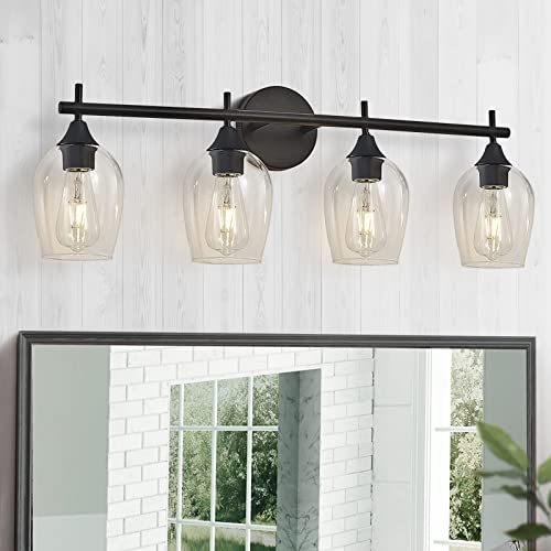 Xgfourseven 4-Light Bathroom Vanity Light Fixture Over Mirror,Modern Black Vanity Lights With Clear Glass Shade,Industrial Wall Sconces For Bedroom Hallway Makeup Dressing Table(Black, 4-Light) #TOP7