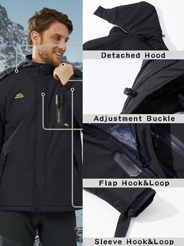 KEFITEVD Men's Waterproof Fleece Jackets Winter Warm Ski Raincoats Outdoor Thermal Coats with Detachable Hood - Image 6
