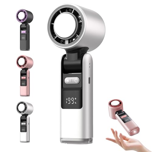 Multifunction Portable Handheld Turbo Ice-Cooling Fan | AC-Like Gel Pad Tech, 5 Gears, Instant Cooling Plate & LED Light, 4000mah, Digital Display, Pocket Fans for Travel/Outdoor/Office (White)