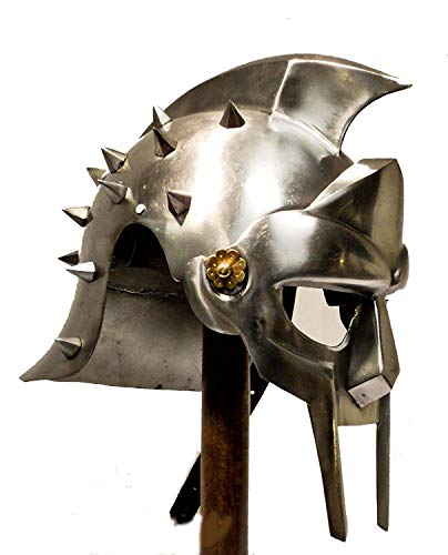 Image of THOR INSTRUMENTS Medieval Gladiator Maximus Helmet with Liner, Steel Roman Warrior Armor Helmet for Halloween Costume, Cosplay, LARP, Reenactment, Rustic Vintage Home & Office Decor Gift