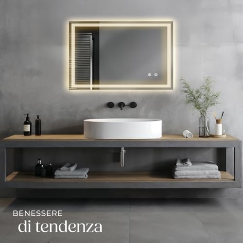 Tectake® Specchio Bagno A Led Clara, Specchio Da Parete Retroilluminato, Specchiera Bagno Con Luce, Antiappannamento, Design Moderno, Led Bagno, Smart Led Mirror - Rettangolare - 50 X 70 Cm - 7