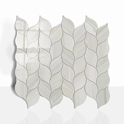 Tilingview 10-Sheet Peel and Stick Backsplash Tile for Kitchen, Self-Adhesive Mosaic Glossy Leaf Stick on Wall Tile with Gaps (Leaf Beige)