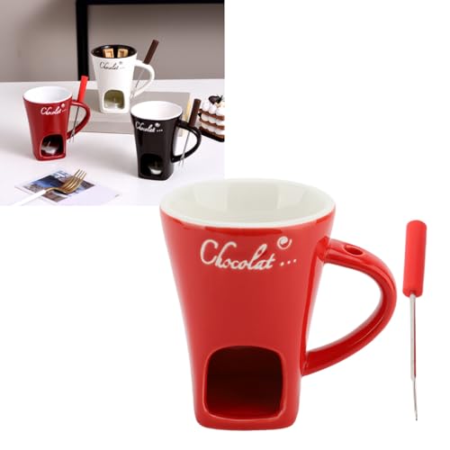 جيرني كوب اذابة الشوكولاتة، كوب تسخين شموع تيلايت للشوكولاتة والفوندو، وعاء تسخين الزبدة من السيراميك مع شوكة، لوازم اذابة الشوكولاتة للجبن والشوكولاتة والتاباس (احمر)