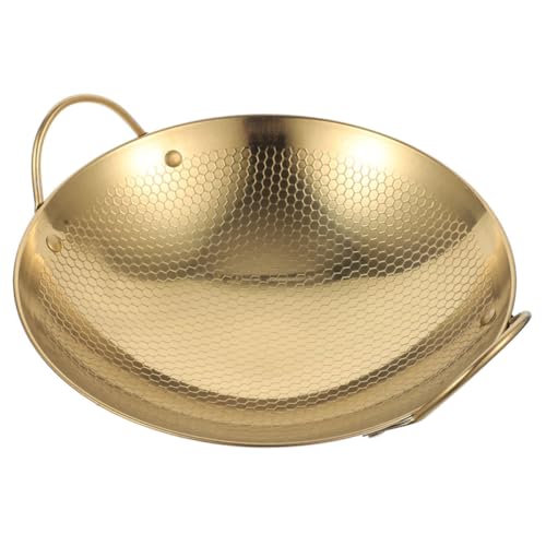 Warmhm Pentola in Acciaio Inossidabile Wok Doppio Manico 9 Pollici Leggera Antiscottatura per Cucina e Campeggio Piccola Pentola Ramen Multifunzione