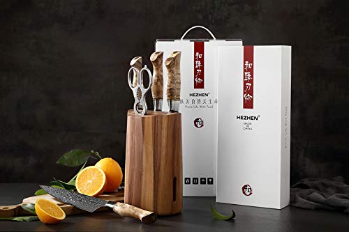 HEZHEN 7 Pieces Kitchen Knife Set with Block,67 Layers Damascus Steel Chef Knife Set, Knife Block Set for Chefs and Home Cooking - Image 9