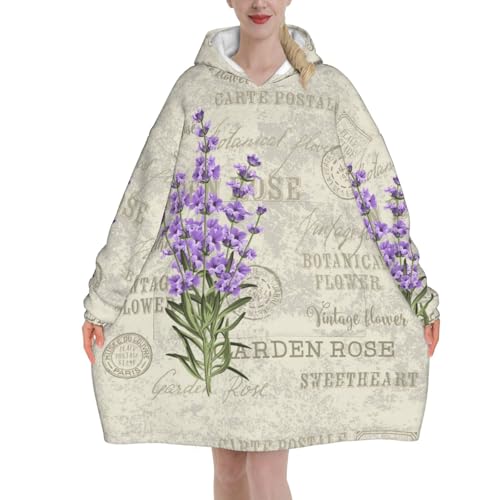 Sweat à capuche couverture unisexe en flanelle rétro lavande avec poches