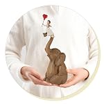 Elephant Statue Home Decor - Girl with Love Balloon Sitting on Elephant Figurine, Hand Heart Sculpture (Brown) - Image 3