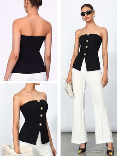 OYOANGLE Summer Going Out Tops for Women 2025 Button Front Sleeveless Strapless Tube Top2