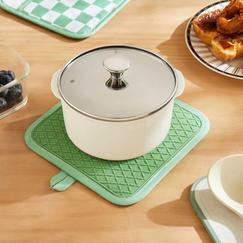 Ohocut Sage Green Checkered Pot Holder, Checkerboard Potholders for Kitchen, Silicone Pot Holders with Pocket for Kitchen Clearance 2 Pack Set, Hot Pads and Oven Mitts for Cooking Baking by Ohocut - Image 3
