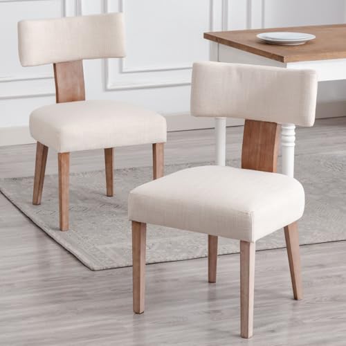 Ya-Home Chaises Bois Salle à Manger Lot de 2 Chaise Salle a Manger Rétro, Coussin en Lin, Pied en Bois Massif, Chaise de Cuisine Confortable, Beige