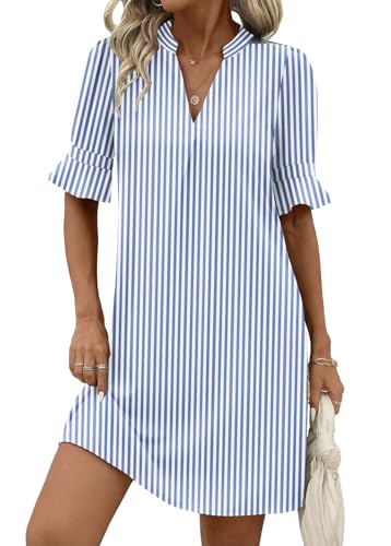 Zeagoo Vestidos Casuales para Mujer Blue and White Stripes Summer Womens Dresses Ladies for Church Suitable for Vacation Outfits 2026 Boho A Line Dresses