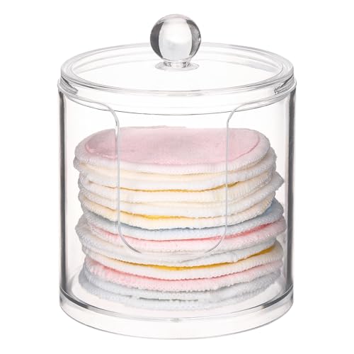 Image of Tbestmax Plastic Cotton Round Holder and Dispenser, Clear Cotton Pads Storage Bathroom Canister Vanity Makeup Organizer