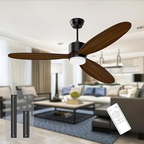 Obabala 52'' Ceiling Fan with Lights Remote Control,Outdoor Fan with 3 Walnut Wood Blade for Patio, Porch, Bedroom, Living Room - Reversible DC, Dimmable, Noiseless Cover