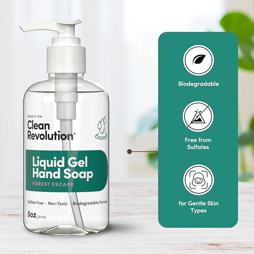 Image of Clean Revolution Liquid Gel Hand Soap with Real Essential Oils - Sulfate-Free Gel Hand Wash, Moisturizing, Non-Toxic Formula, Made in the USA (Forest Escape) 8 Fl Oz