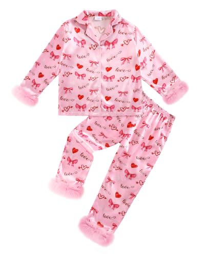 CARETOO Pajamas Set for Girls Satin Nightwear Teens Summer Button Down Loungewear PJs Christmas Thanksgiving Gift for Girl 11-12 Years