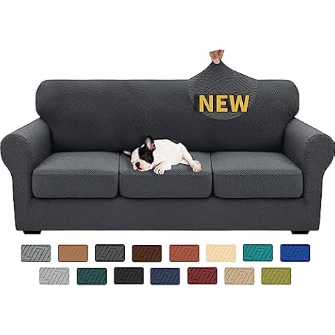 XINEAGE 2025 New 4 Pieces Couch Covers for 3 Cushion Couch Super Stretch Thick Soft Sofa Cover Anti Slip Sofa Slipcover Dogs Cats Furniture Protector (Dark Gray, 71"-91") Cover