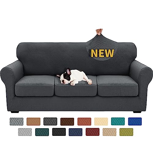 XINEAGE 2025 New 4 Pieces Couch Covers for 3 Cushion Couch Super Stretch Thick Soft Sofa Cover Anti Slip Sofa Slipcover Dogs Cats Furniture Protector (Dark Gray, 71"-91")