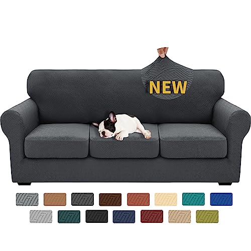 XINEAGE 2023 Newest 4 Pieces Couch Covers for 3 Cushion Couch Super Stretch Thick Soft Sofa Cover Anti Slip Sofa Slipcover Dogs Cats Furniture Protector (Dark Gray, 71'-91')