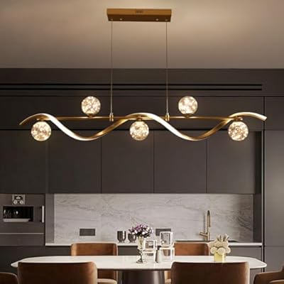 BULUXE Island Lights for Kitchen, Modern Dining Room Light Fixture Linear Kitchen Island Lighting (6-Light Gold)