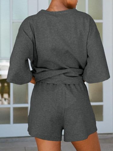 Image of Tankaneo Womens Pajama Sets 3 /4 Sleeve Oversized Tops & Loose Fit Shorts Lounge Set with Pockets Loungewear
