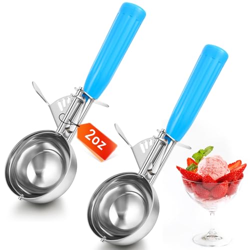 Reallnaive 2 Pcs Release Cookie Scoops Ice Cream Scooper with Trigger Release Portion Scoop Stainless Steel for Portion Control, Baking Food, Cookie Dough, Cupcake Batter (2 oz,Blue)